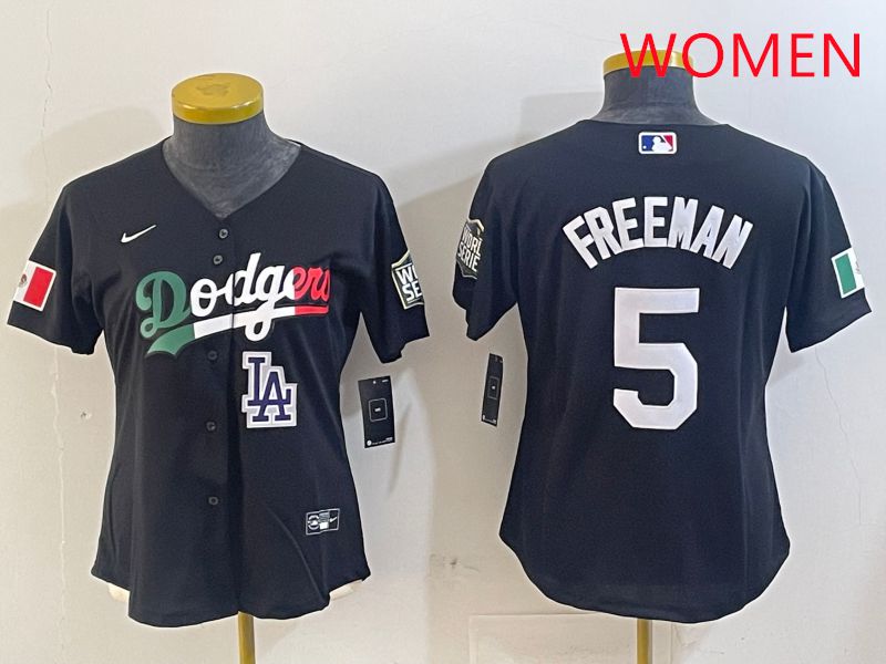 Women Los Angeles Dodgers 5 Freeman Black Game 2025 Nike MLB Jersey style 4039
